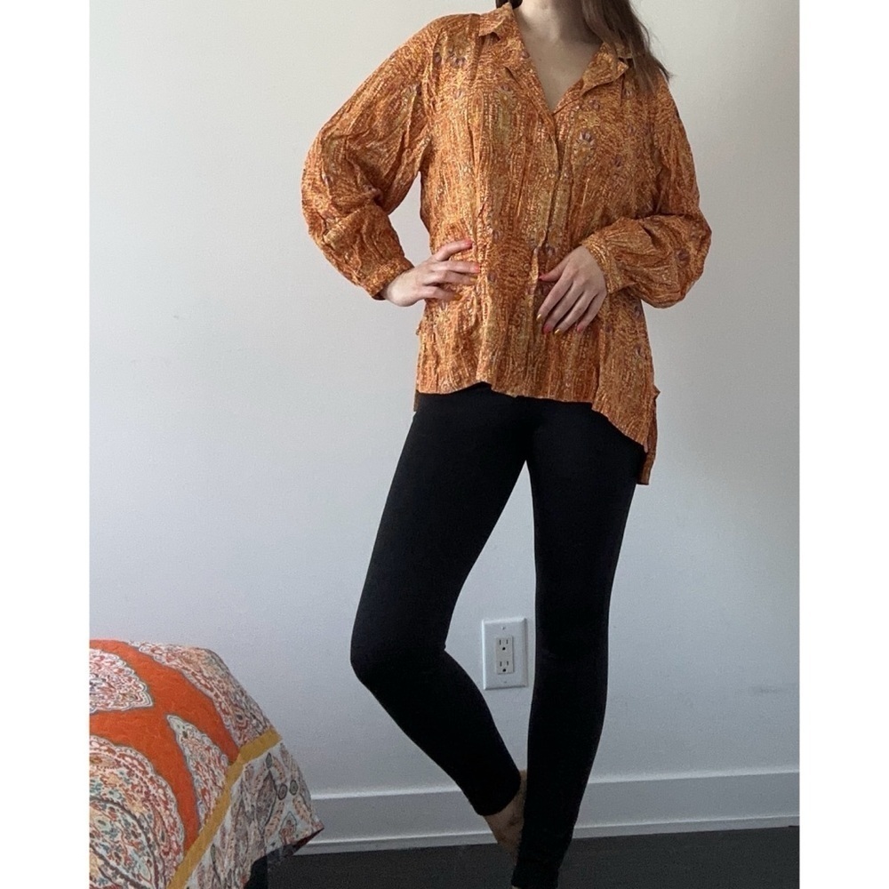 Christian Siriano blouse bright orange ethnic pattern oversized shirt African M